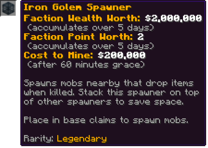 Iron Golem Spawner - the spawner item as it looks in game